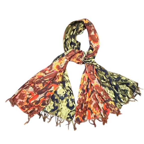 Etcetera by Carlisle Green/Orange Lightweight Contrasting Bohemian Scarf $178 - Picture 1 of 6